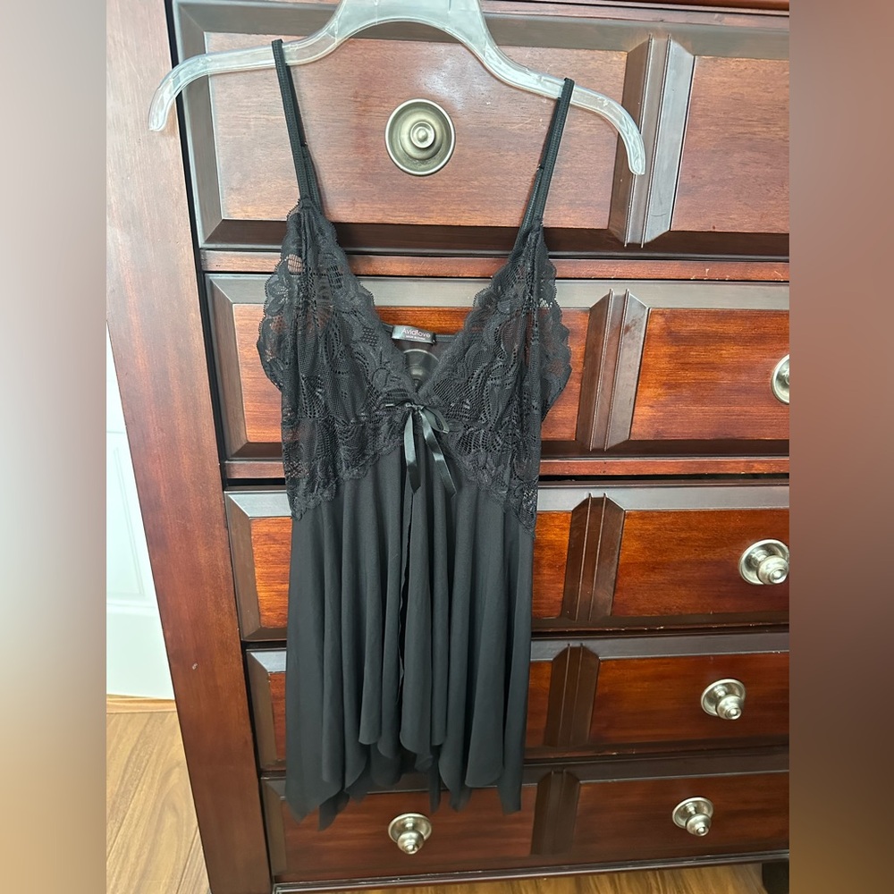 Black Lace Negligee Camisole Babydoll Sheer Sexy Chemise Nightie XL